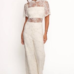 Petal & Pup Lace Overlay Jumpsuit in Cream